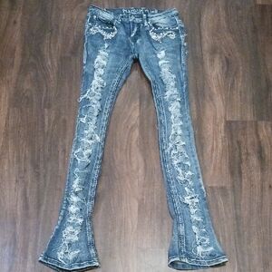 Embellished Flare Jeans in Blue